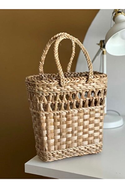 afralya home Hasır El Yapımı Doğal Dekoratif Hasır Çanta Gazetelik 29 Cm