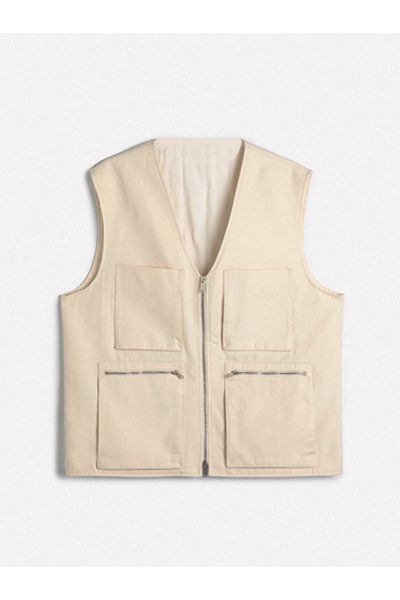 REFA COLLECTİON V-neck Zippered Sleeveless Vest - Pocket Detailed Cover