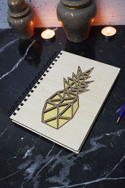 markcat Pineapple Patterned Wooden Cover - Unlined Diary Notebook