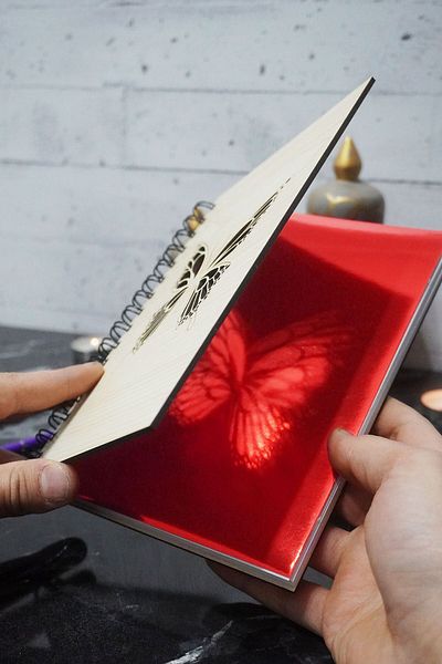 markcat Butterfly Patterned Wooden Cover Notebook - Suitable for Daily and Gift - Unlined