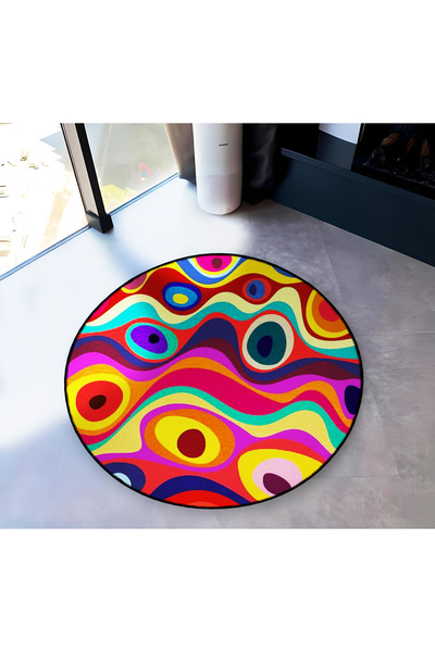 Rugs Modern Halı Mira Round Multicolored Circles Woven Base Modern Decorative...