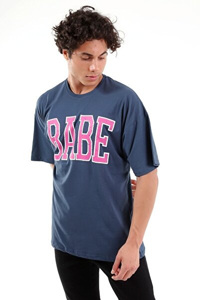 Mad&Calf Unisex Oversize Babe Printed Smoked T-shirt