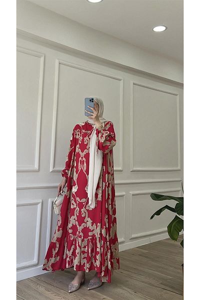 Tebessüm Life Cloud Patterned Premium Fabric Viscose Dress