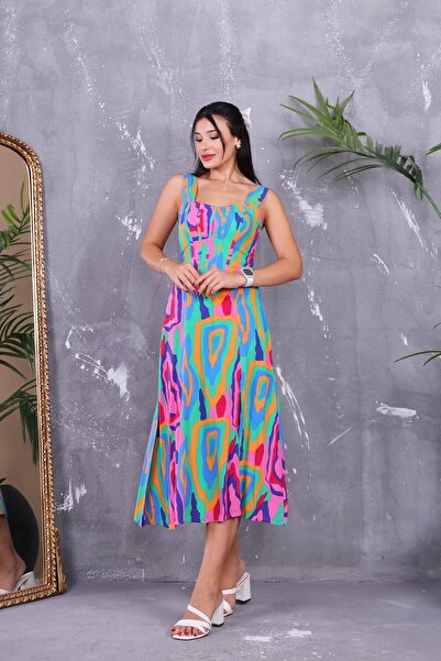 ZEYWEAR Yakası Balenli Kalın Askılı Elbise
