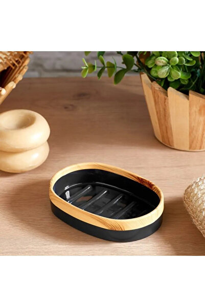 Mutfak Köşesi Black Bamboo patterned 5-piece Bathroom Set - Dustbin, liquid Soap, Toothbrush Holder