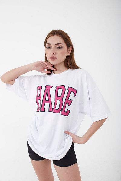 Mad&Calf Μπλουζάκι Unisex Oversize Babe με εμπριμέ Loose Cut