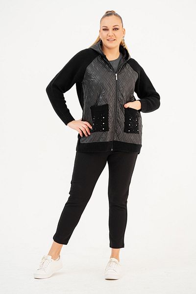 EVEN plus size Black Quilted Hooded Large Size Jacket