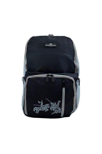 Faber Castell Rucsac de școală Faber-Castell King cu 5 compartimente pentru laptop (23-1) gri-negru