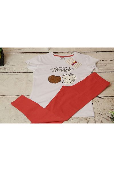 Ropi Cookie Patterned 100% Cotton Summer T-shirt and Leggings Set for Girl