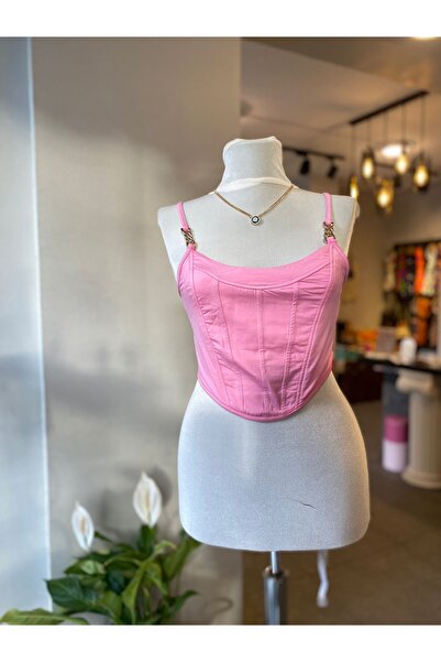 FİRST CHANCE Örme Askılı Crop Bluz Pembe