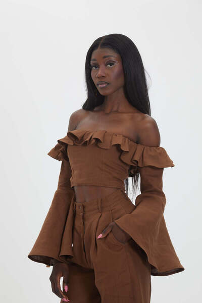 live lush'n Volanlı Keten Crop