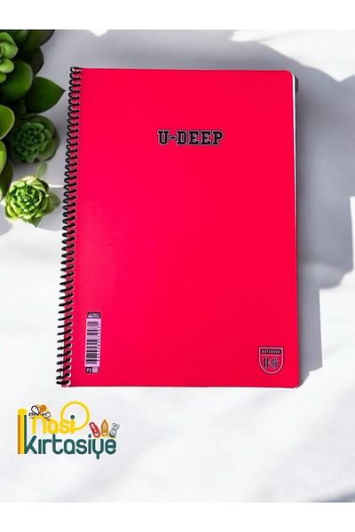 Nasip Kırtasiye Red 72 Sheets Ruled Notebook - Plastic Cover and School Notebook A4 Size with Spiral Brush