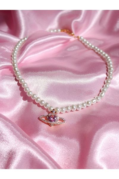 Reorah Collection Saturn Baby Pearl Necklace - pink