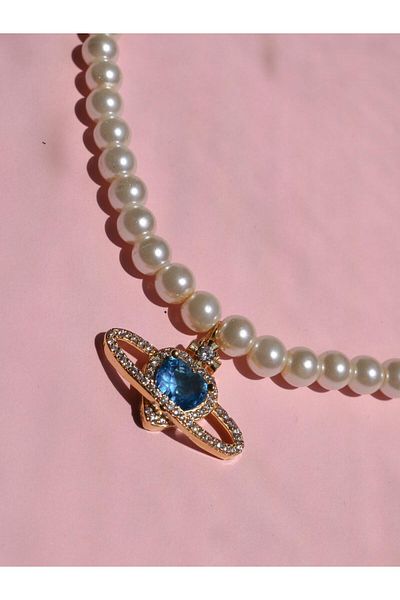 Reorah Collection Saturn Baby Pearl Necklace-blue