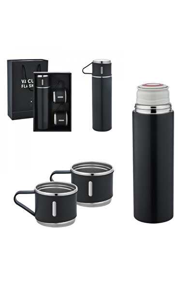 Genel Markalar Vacuum Bottle Paslanmaz Çelik Termos 3 Bardaklı 500 ML Kutulu Sızdırmaz Set