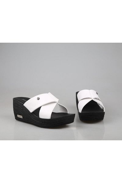Pierre Cardin White Orthopedic Women's Slippers - High Sole and Banded