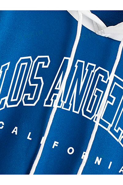 Benisengiydir los Angeles Printed Unisex Oversize Hooded Blue White Sweatshirt