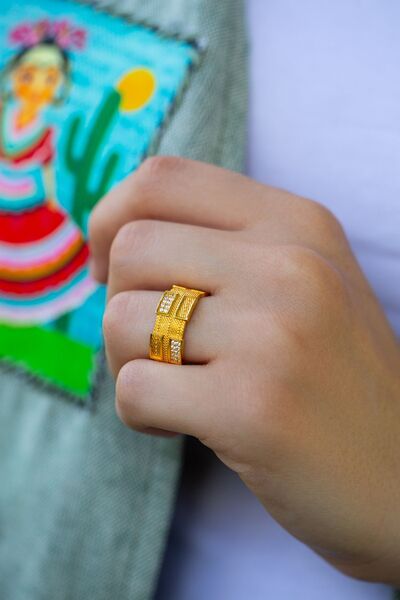 ÇGK KUYUMCULUK 22 Ayar Rengi Yaldızlı Hasır Altın Yüzük