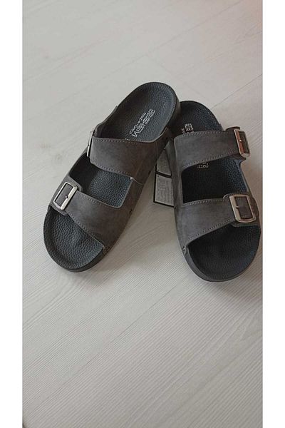 Akınal Bella Esem Two Buckle - Anthracite Color Daily Slippers, Comfortable Sole