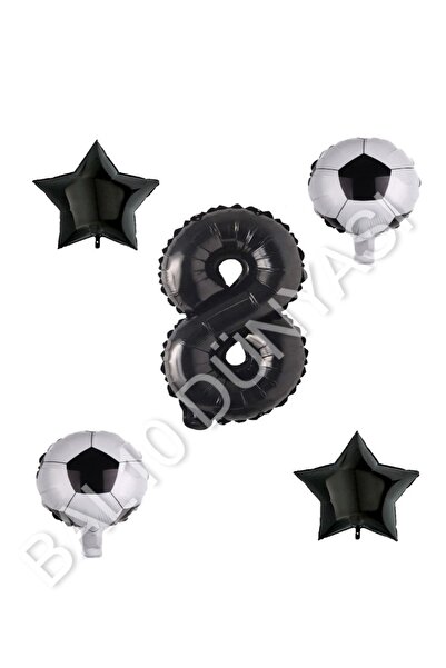 BAL10 DÜNYASI مجموعة بالونات على شكل نجمة كرة القدم باللون الأسود العمر 8