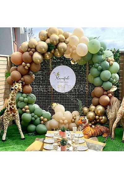 BAL10 DÜNYASI Gold Mold Green Caramel and Skin Color Balloon Chain 100 Pieces + 5 Mt Balloon Chain