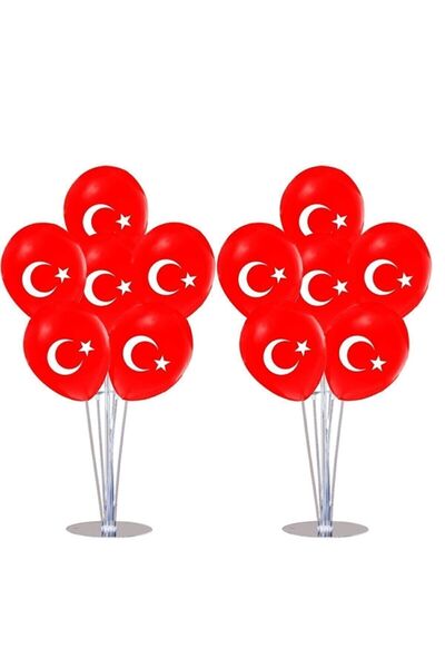 BAL10 DÜNYASI 2 Adet 23 Nisan Ve 19 Mayıs 7'li Balon Süsleme Standı Ve Türk Bayrağı Baskılı Balon