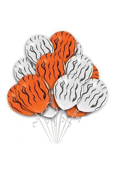 BAL10 DÜNYASI 10-Piece Orange White and Safari Zebra Pattern Balloon Bunch