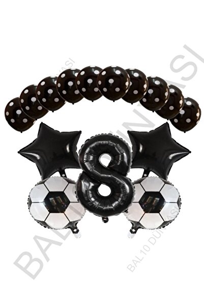 BAL10 DÜNYASI Black Number Football Ball Star Foil and Score Balloon Set Age 8
