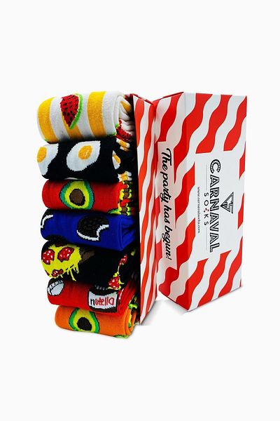 CARNAVAL SOCKS Σετ 7 πολύχρωμες κάλτσες με αποκριάτικο σχέδιο