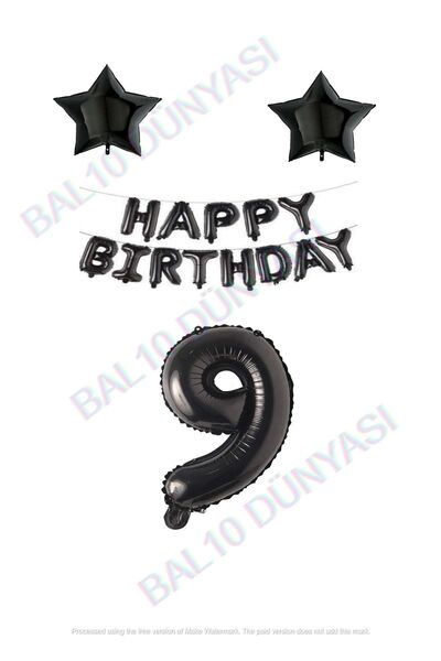 BAL10 DÜNYASI Happy Birthday Black Color Foil Balloon Star Foil And Number Se...