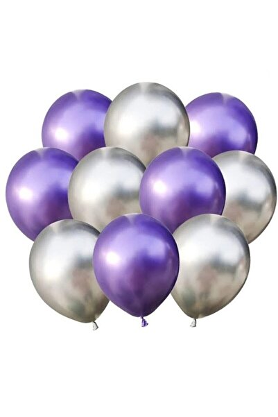 BAL10 DÜNYASI Silver-purple Chrome Balloon 10 Pieces