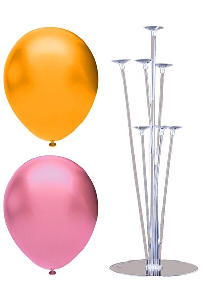 BAL10 DÜNYASI 7 Stick Balloon Stand + 7 Balloons (Orange, Pink)