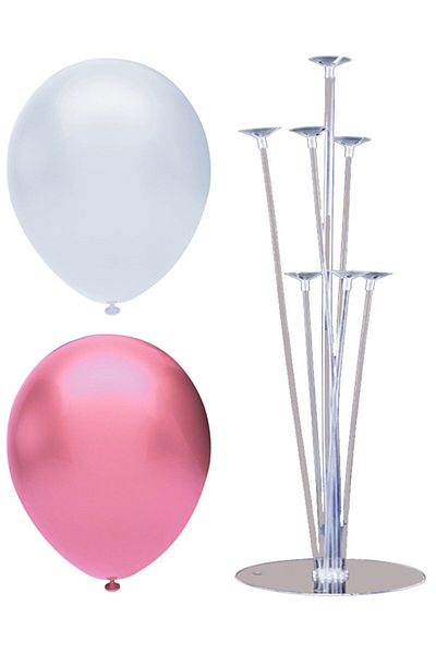 BAL10 DÜNYASI 7 Stick Balloon Stand + 40 Balloons (Pink - White)