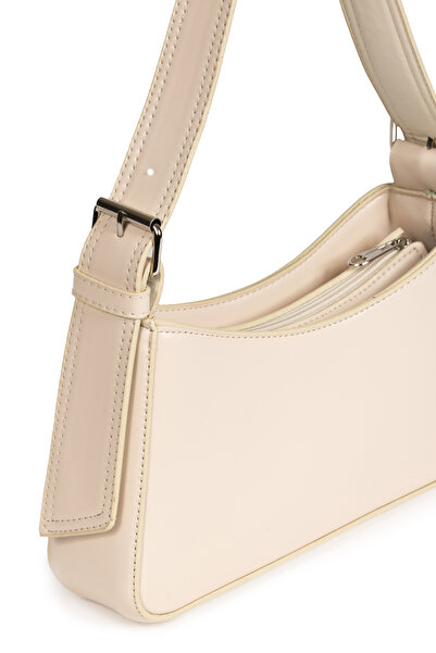 macharelbasic Kadın Astarlı Içi Gözlü Askı Detaylı Krem Baget Çanta