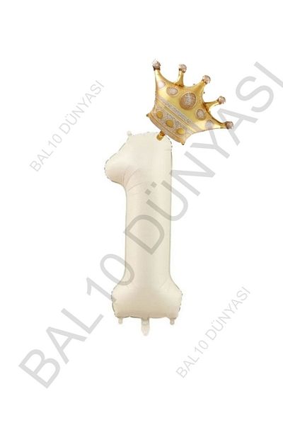 BAL10 DÜNYASI Beige Number and King Crown Foil Balloon Set Age 1