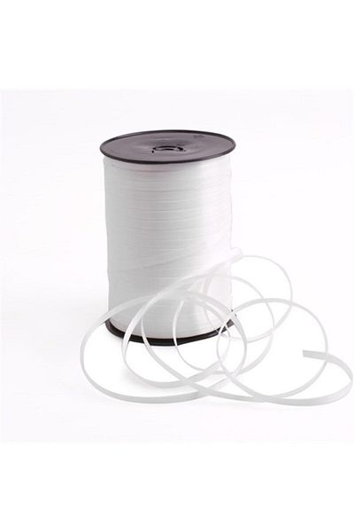 BAL10 DÜNYASI 200 Meters White Color Flat Ribbon Raffia 8 Mm Balloon String Plastic Balloon Decoration Ribbon