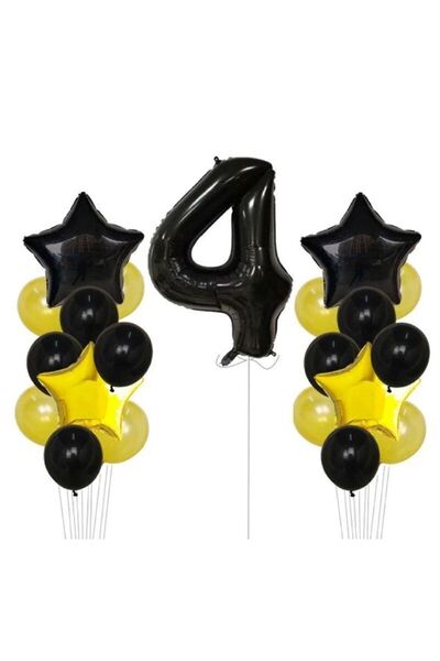 BAL10 DÜNYASI Yellow Gold Foil Balloon Number Set Birthday Ornament Age 4