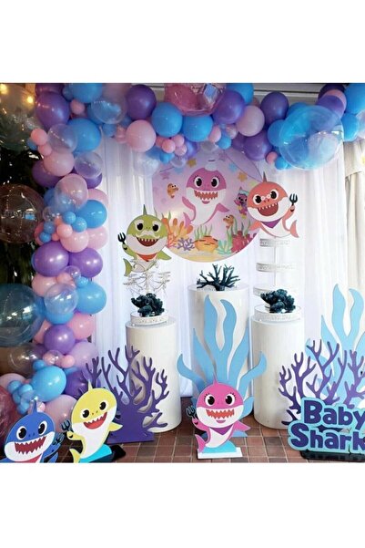 BAL10 DÜNYASI 50 Adet Mor-pembe-mavi-şeffaf Baby Shark Temalı Balon Konsepti ...