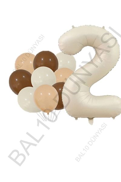 BAL10 DÜNYASI Beige Number and Latex Balloon Set Age 2