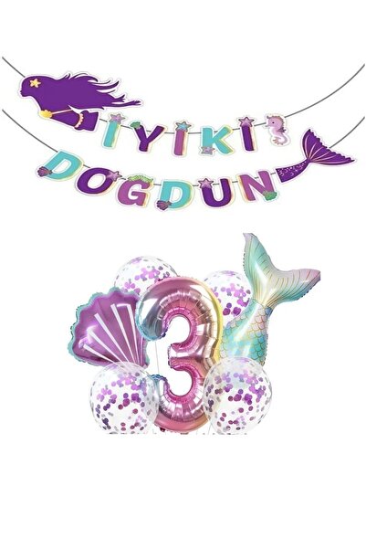 BEST PARTİ DOĞUM GÜNÜ PARTİ SÜSLERİ مجموعة بالونات عيد ميلاد حورية البحر لعمر...