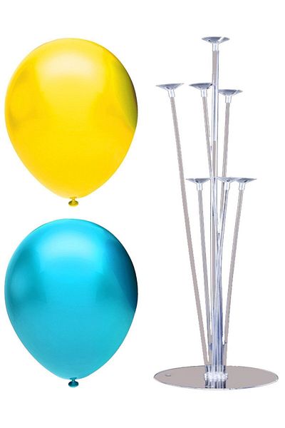 BAL10 DÜNYASI 7 Stick Balloon Stand + 7 Balloons (Light Blue - Yellow)
