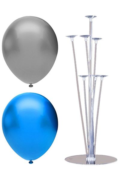 BAL10 DÜNYASI 7 Stick Balloon Stand + 100 Balloons (Silver, Dark Blue)
