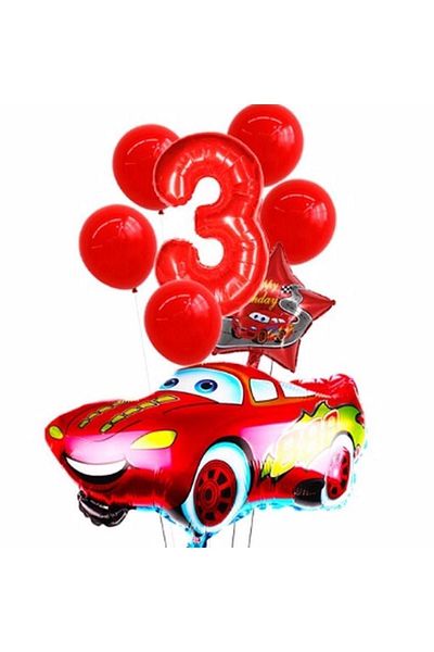 BAL10 DÜNYASI Red Car Star Foil Balloon Set Age 3
