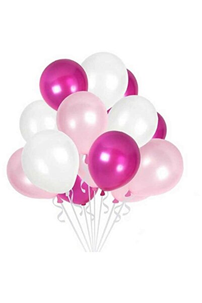 BAL10 DÜNYASI Fuchsia Pink - Rose Gold - Metallic White Mixed Metallic Balloo...