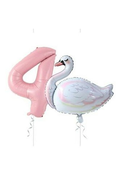 BAL10 DÜNYASI Swan Balloon Pink Number Foil Balloon Set Age 4
