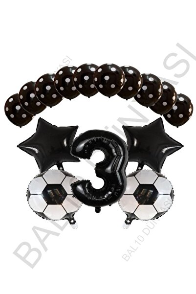 BAL10 DÜNYASI Black Number Football Ball Star Foil and Score Balloon Set Age 3