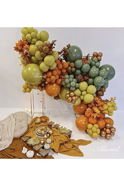 BAL10 DÜNYASI Chrome Gold Burnt Orange Olive Caramel And Eucalyptus Balloon S...