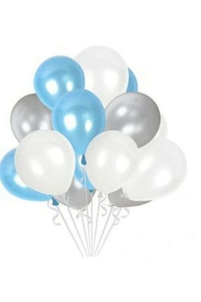 BAL10 DÜNYASI 25 Pieces 12 Inch Metallic Party Balloon Metallic Light Blue - White - Silver