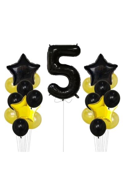 BAL10 DÜNYASI Yellow Gold Foil Balloon Number Set Birthday Ornament Age 5