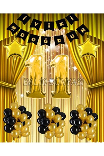 BAL10 DÜNYASI Gold Renk Yıldız Folyo Banner Balon Seti 11 Yaş